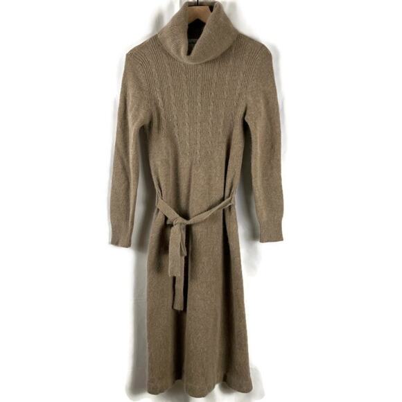 VTG DIANE VON FURSTENBERG Lambswool Angora Cable Knit Sweater Dress Tan Small - Picture 1 of 7